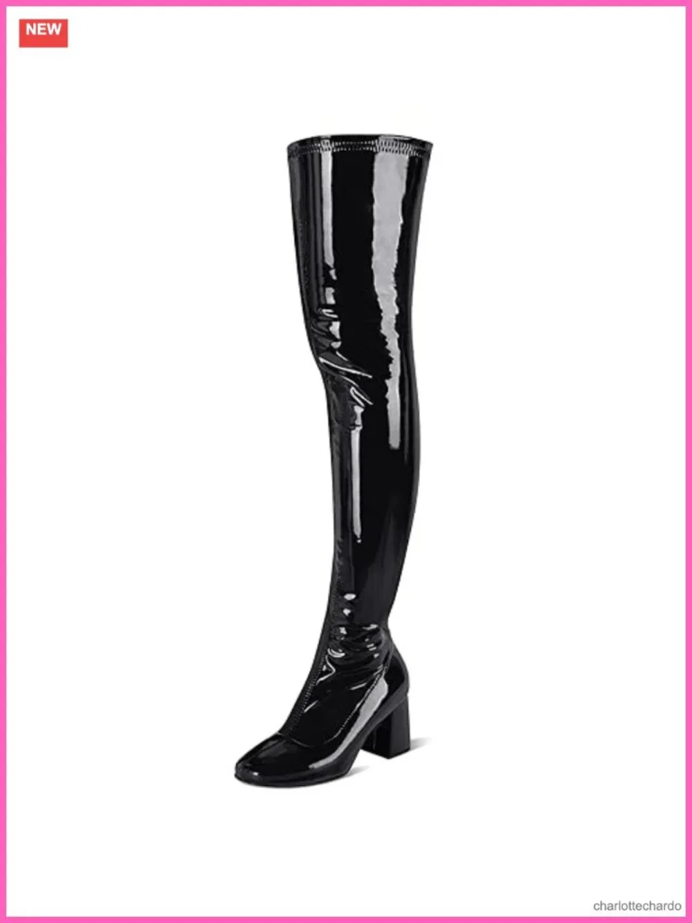 Patent Leather PU Chunky Heel Over the Knee Boots Square Toe Side Zipper Gogo